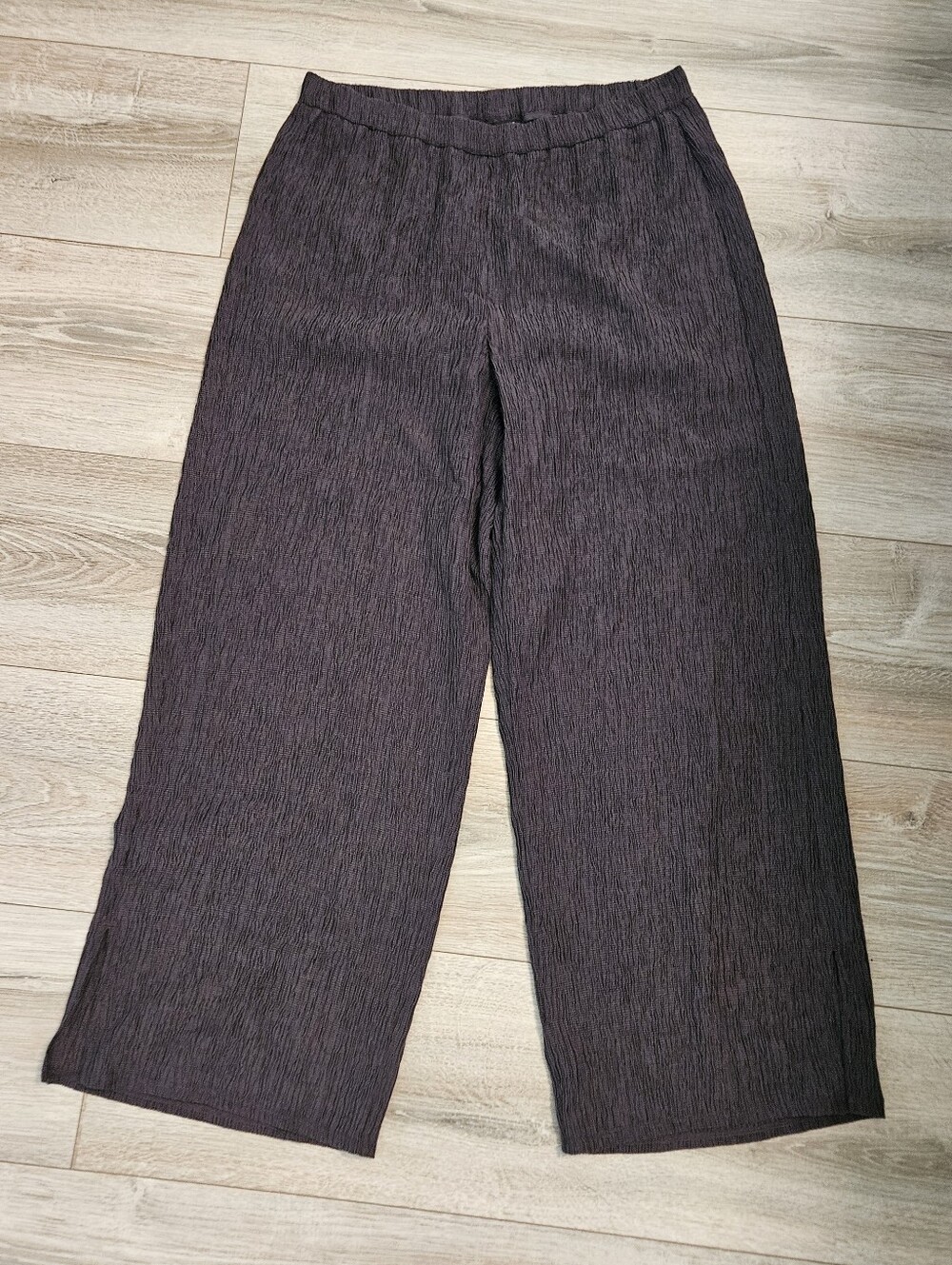 Eileen Fisher SZ S Petite Gray Crepe Pull On Relaxed Fit Pant Split Hem Baggy - Picture 2 of 12